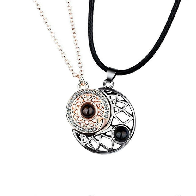 2pcs Couples Necklace 100 Languages I Love You Projection Stone Necklace Sun Moon Mutually Attractive Necklace