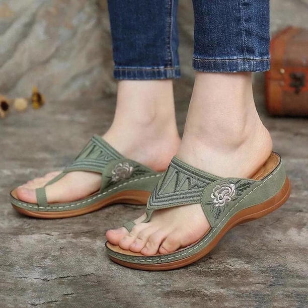 Zapatillas de cuña informales de tacón medio con flores y punta redonda de verano de talla grande para mujer Wmkox8yii ytu3659
