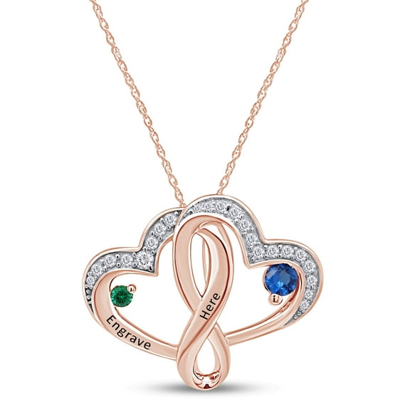 AFFY Personalized Engrave Simulated Birthstone & White Cubic Zirconia Interlocked Heart Pendant Necklace 14k Rose Gold Over Sterling Silver 18" Chain