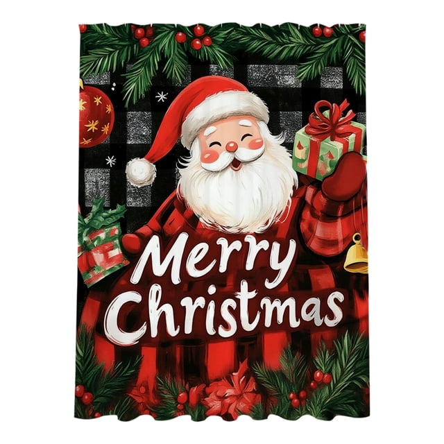 D Christmas Shower Curtain 180X150Cm Waterproof Polyester Holiday Bathroom Decor Santa Snowman Tree Print Mold Resistant