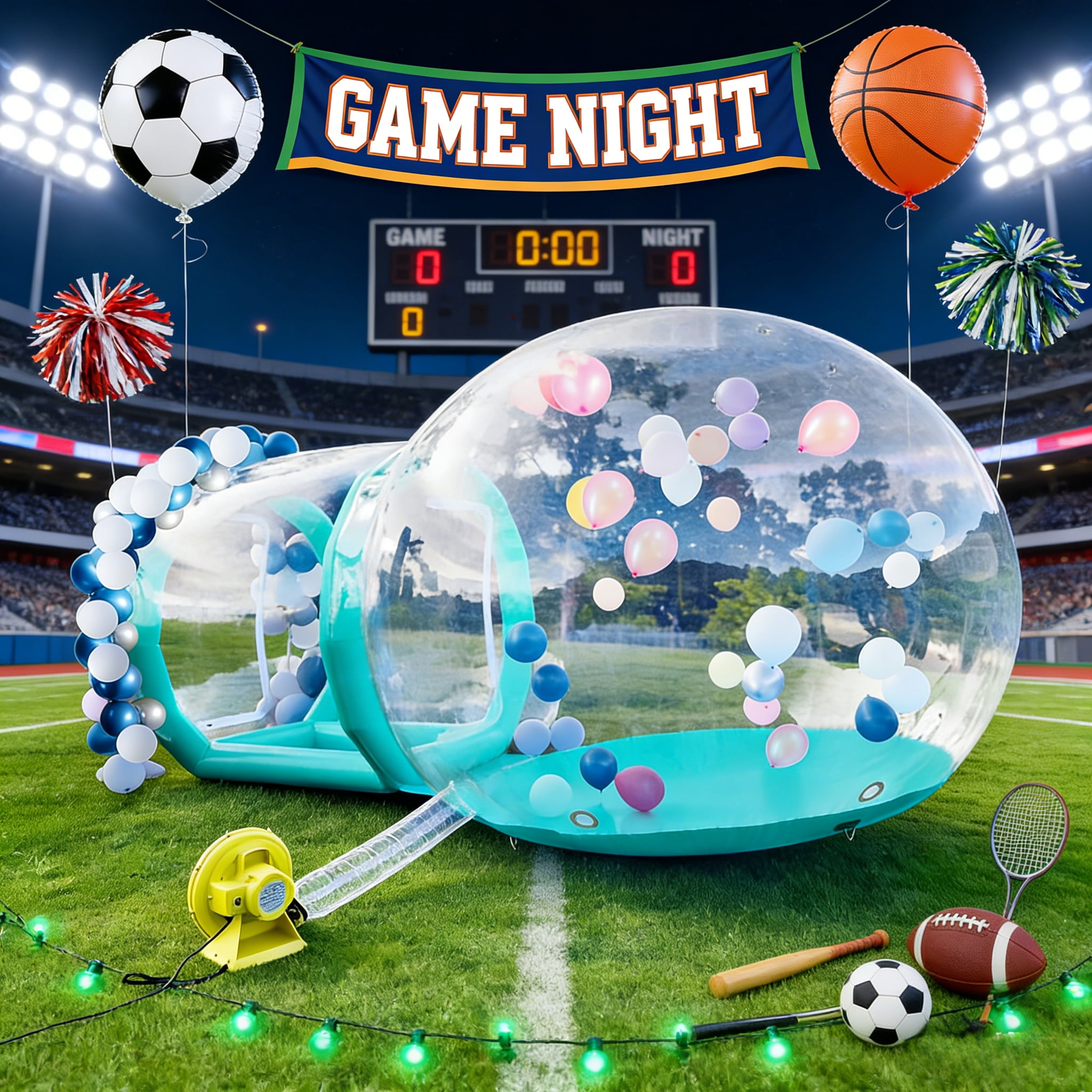 Vakiorn Cyan Inflatable Bubble House 10 ft Clear PVC Dome with Tunnel and Air Pump Kids Playhouse for Yard Party Decoration