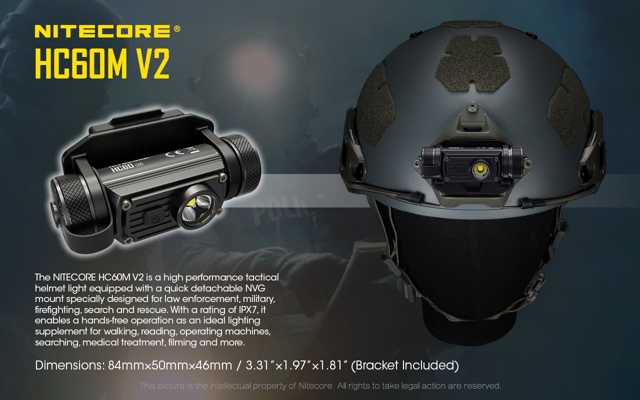 Nitecore HC60M v2 1200 Lumen NVG Mountable Rechargeable Headlamp with  Battery Case