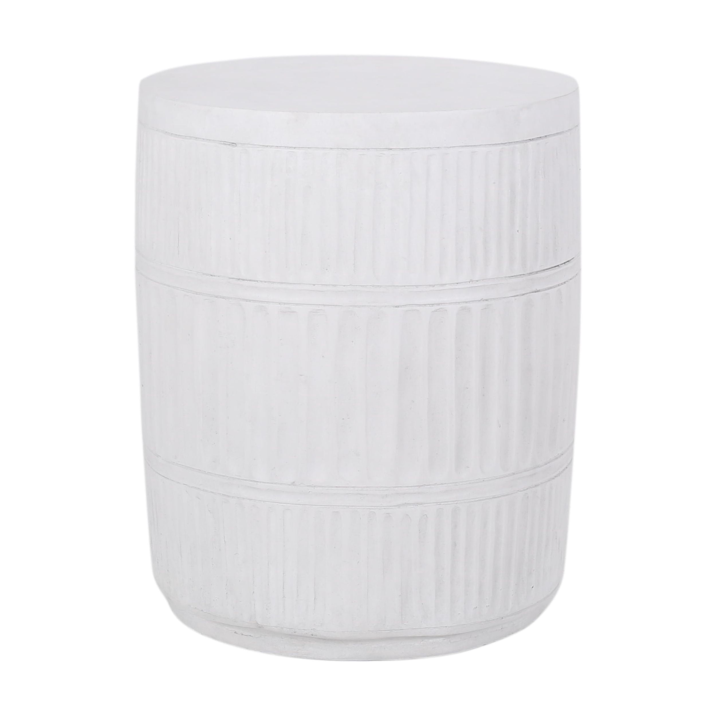 Outdoor Fluted Texture End Table, Lightweight Concrete Material for Patio Garden, White