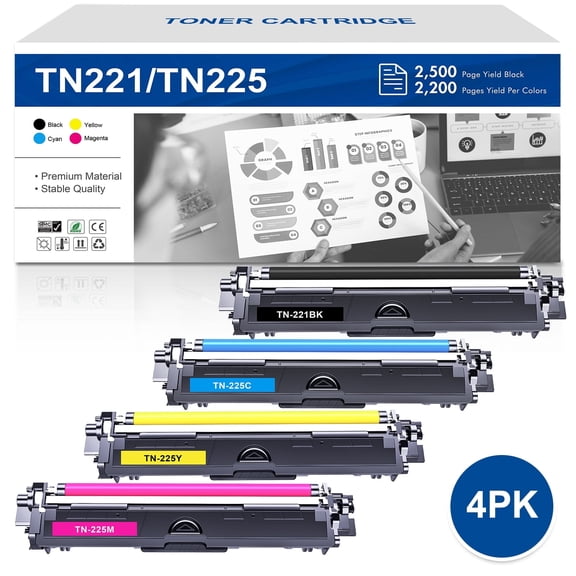 Vipink Compatible for Brother TN221 TN225 TN-221 TN-225 Toner Cartridge 4-Pack HL-3140CW HL-3142CW HL-3150CDW 3152CDW 3170CDW 3172CDW MFC-9130CW 9140CDN 9330CDW 9340CDW DCP-9020CDW