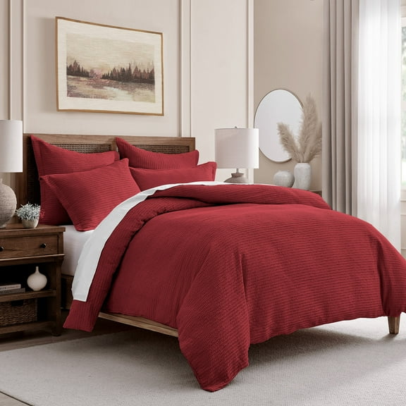 Levtex Home - Cloud Waffle Red Comforter Set - Twin Comforter   One Standard Pillow Cases - Waffle Weave - Red - Comforter (68 x 88in.) and Pillow Case (26 x 20in.) - Cotton