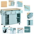 thumbnail image 6 of Kitchen Island Cart on Wheels, Mobile Kitchen Cart with Rubber wood Drop-Leaf Countertop, Concealed Sliding Barn Door Adjustable Height, Kitchen Island with Storage Cabinet and 2 Drawers, Mint Green, 6 of 7