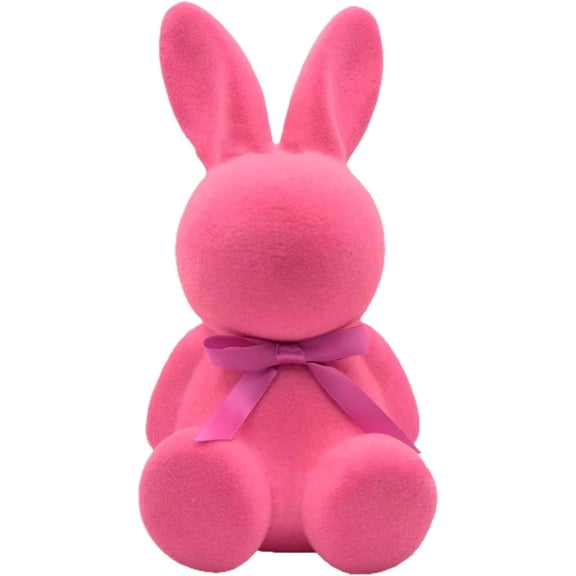 Flocked Easter Bunny Decor - 12.2 Inch Pink Foam Bunny with Satin Ribbon, Freestanding Spring Tabletop Decor for Indoor Home, Office, Easter Party Decoration(DSF)