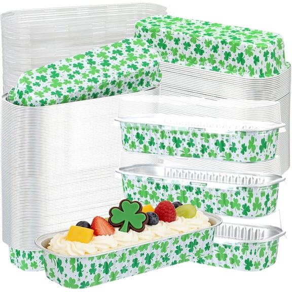 100Pcs Mini Loaf Pans with Lids,6.8oz Rectangular Aluminum Foil Baking Pans Disposable Mini Cake Pans,St. Patrick's