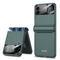Dteck for Samsung Galaxy Z Flip 3 Case Hinge Protection Cover Silm PC Magnetic Hinge All-Inclusive Glass Camera Lens Protector Case For Samsung Galaxy Z Flip3 5G,Darkgreen