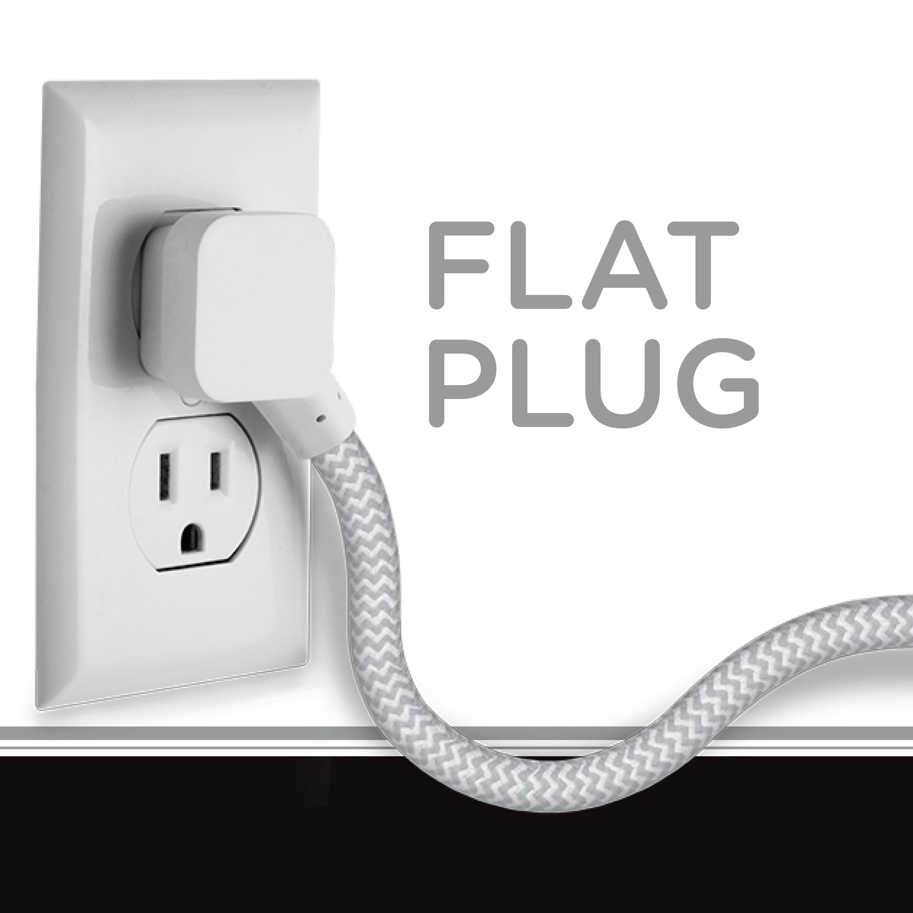 Cordinate Designer 3-Outlet Extension Cord with Surge Protection, Gray, Braided Décor Fabric Cord, 10 ft, Low-Profile Plug with Tamper Resistant Safety Outlets, 37914