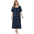 thumbnail image 2 of Nightgowns for Women Plus Size Long Sleepwear Square Neck Loungewear Short/Long Sleeve Pajama Loose Ruffle Hem House Dress Floral Duster Soft Comfy Nightdress,XL-5XL, 2 of 9