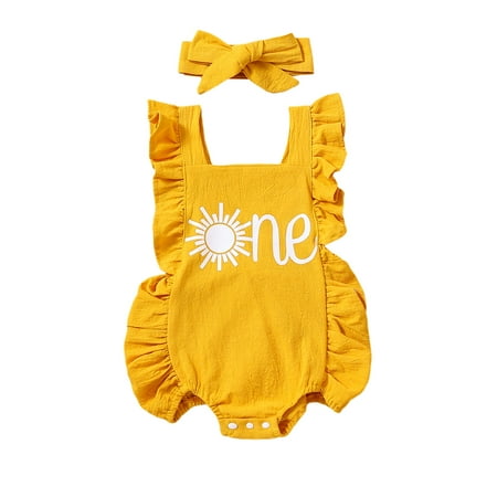 

Toddler Baby Girl First Birthday Outfit Ruffle One Print Backless Romper Bodysuit Cake Smash Clothes 6M 12M 18M 24M