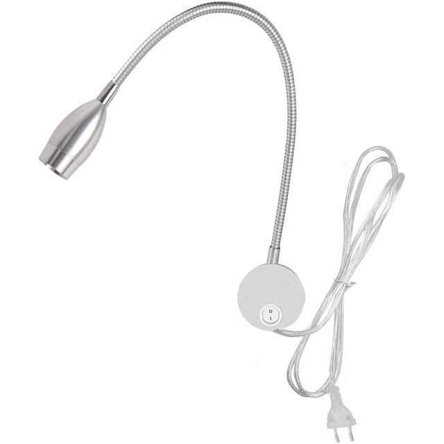Luz de lectura de 3 W, lámpara de noche LED flexible de 3 W con interruptor y enchufe con cable, luz de pared de cuello de cisne para dormitorio, hotel, oficina, 6000 K (plata-blanco frío) TUNC Sencillez