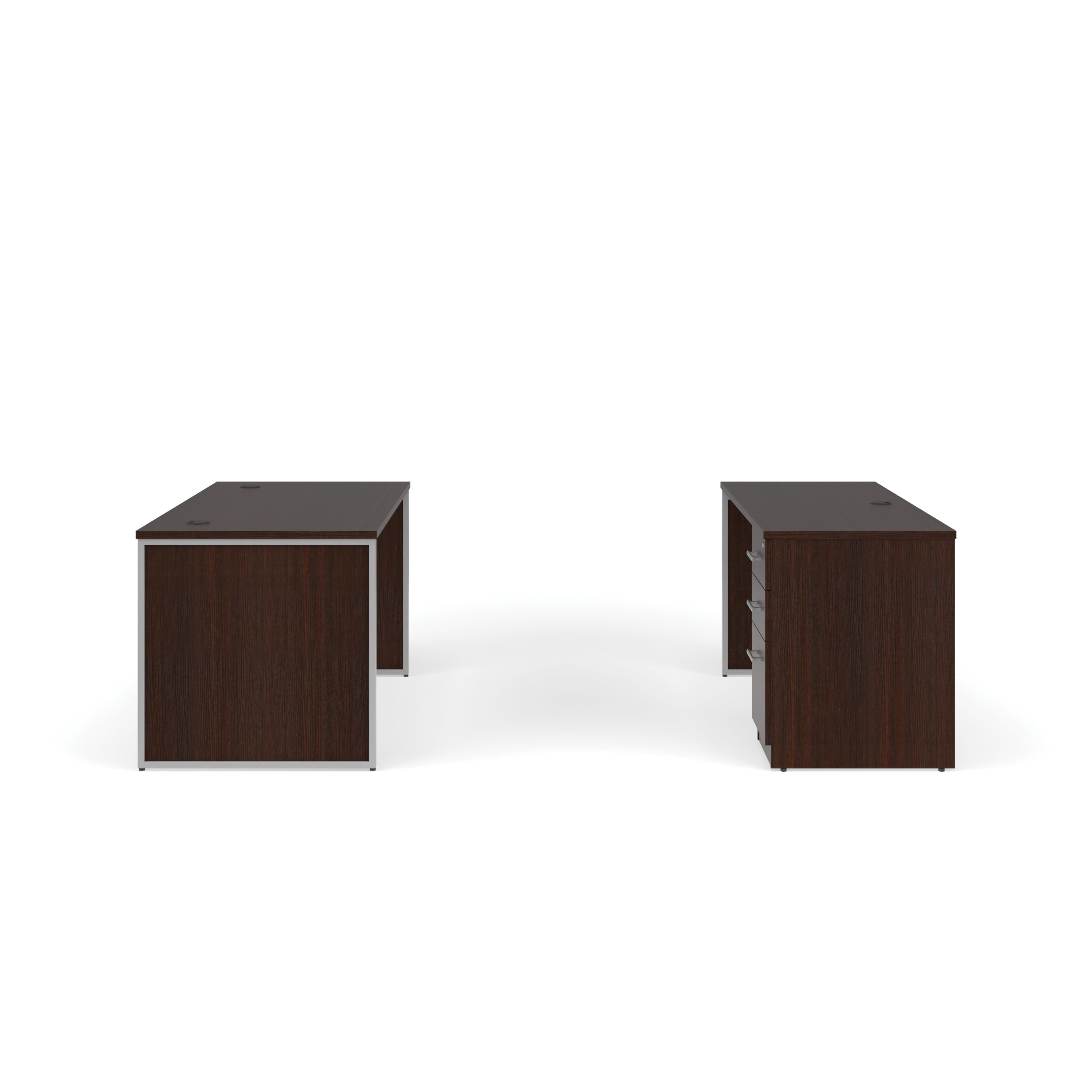 OFM Fulcrum Series Office Furniture Set, 60" Table Desk, 60" Credenza, 3-drawer Filing Cabinet, Leg Panels, in Mahogany