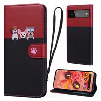 Cute Cartoon Wallet Phone Case for Google Pixel 6 with Card Holder Soft PU Leather Kickstand Cover for Men and Women Magnetic Shockproof Protective with Lanyard for Google Pixel 6, Black