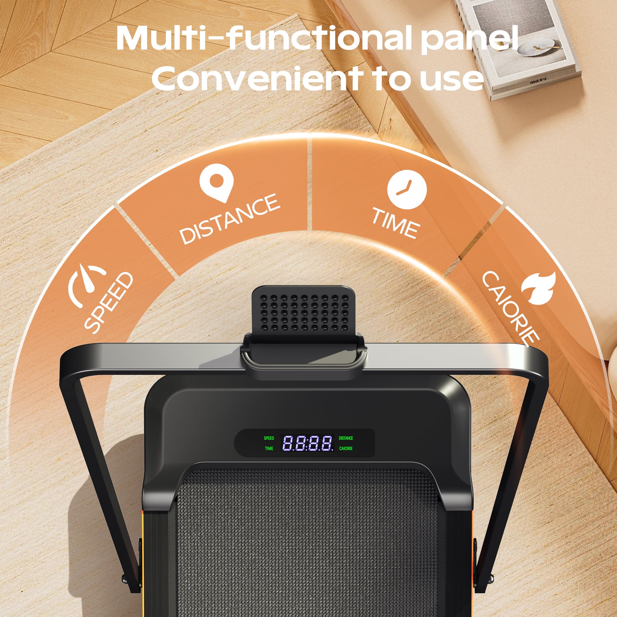 Primy Walking Pad with Incline and Handle, 4 in 1 Compact Under Desk Treadmill for Walking Jogging, Portable Foldable Treadmill, Modern Fitness Equipment, Stable Workout Running Machine