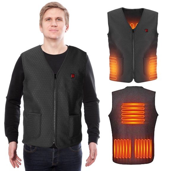 Heated Vest Jacket Winter Warm Coat USB Powered with 5 Heating Zone 3 Temperature Gears for Winter Travelling Skiing Hiking M