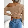 thumbnail image 2 of Botton Side Surplice Neck Sweater, Elegant Long Sleeve Sweater For Fall & Winter, Women's Clothing, 2 of 5