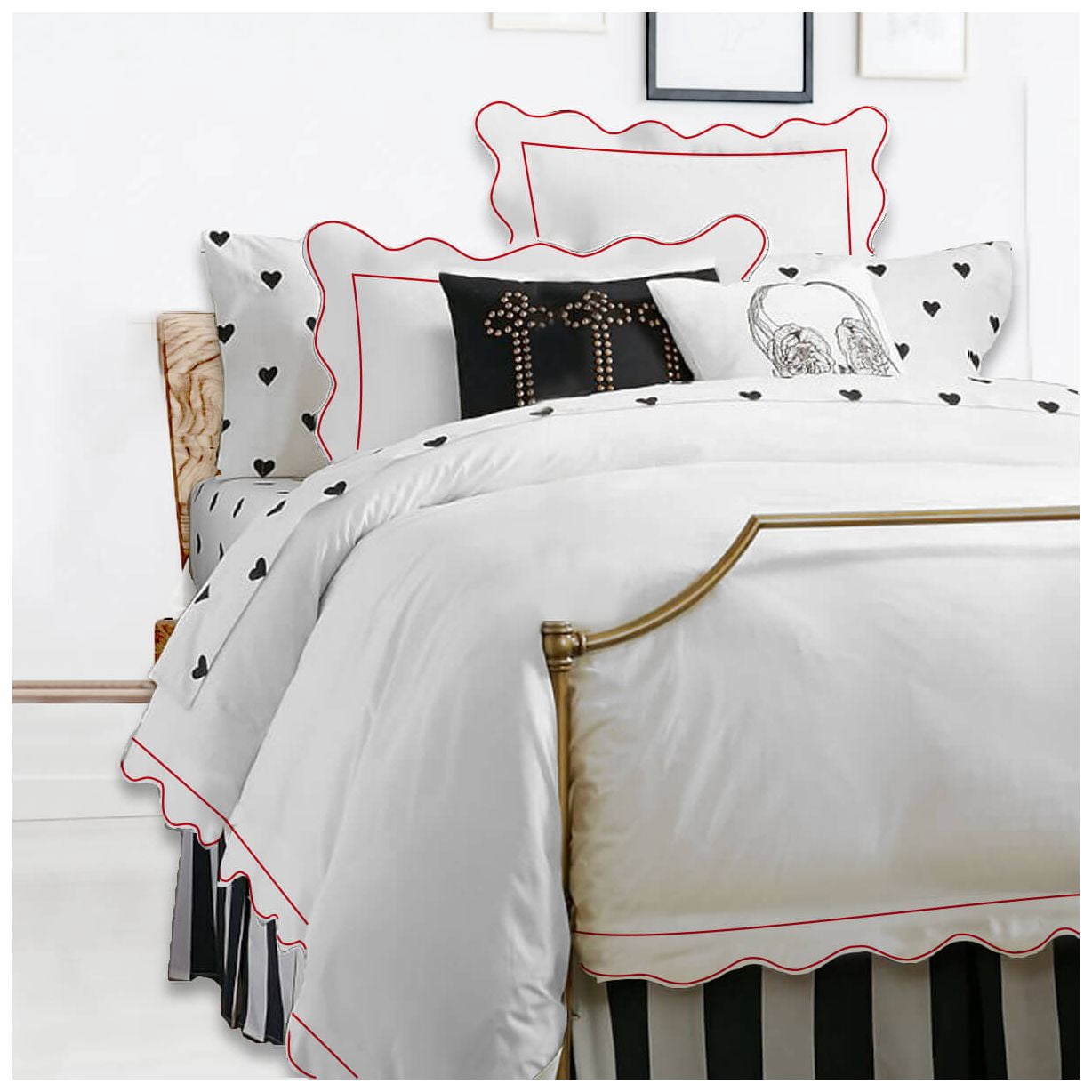 400TC Cotton Scallop Embroidery & Border Sateen Solid Duvet Cover set Full/Queen 88"x88" 1 Duvet cover and 20"×30" 2 Pillow sham, Burgundy Scallop and Border