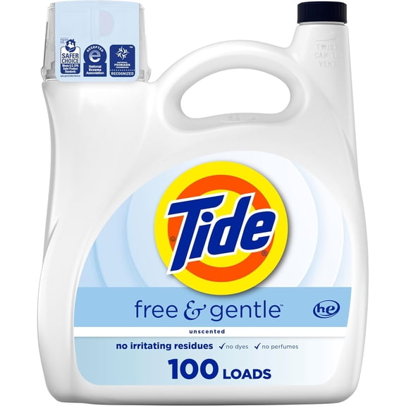 Free & Gentle Liquid Laundry Detergent, 100 Loads, 132 fl oz, Laundry Detergent, Clean Laundry Detergent