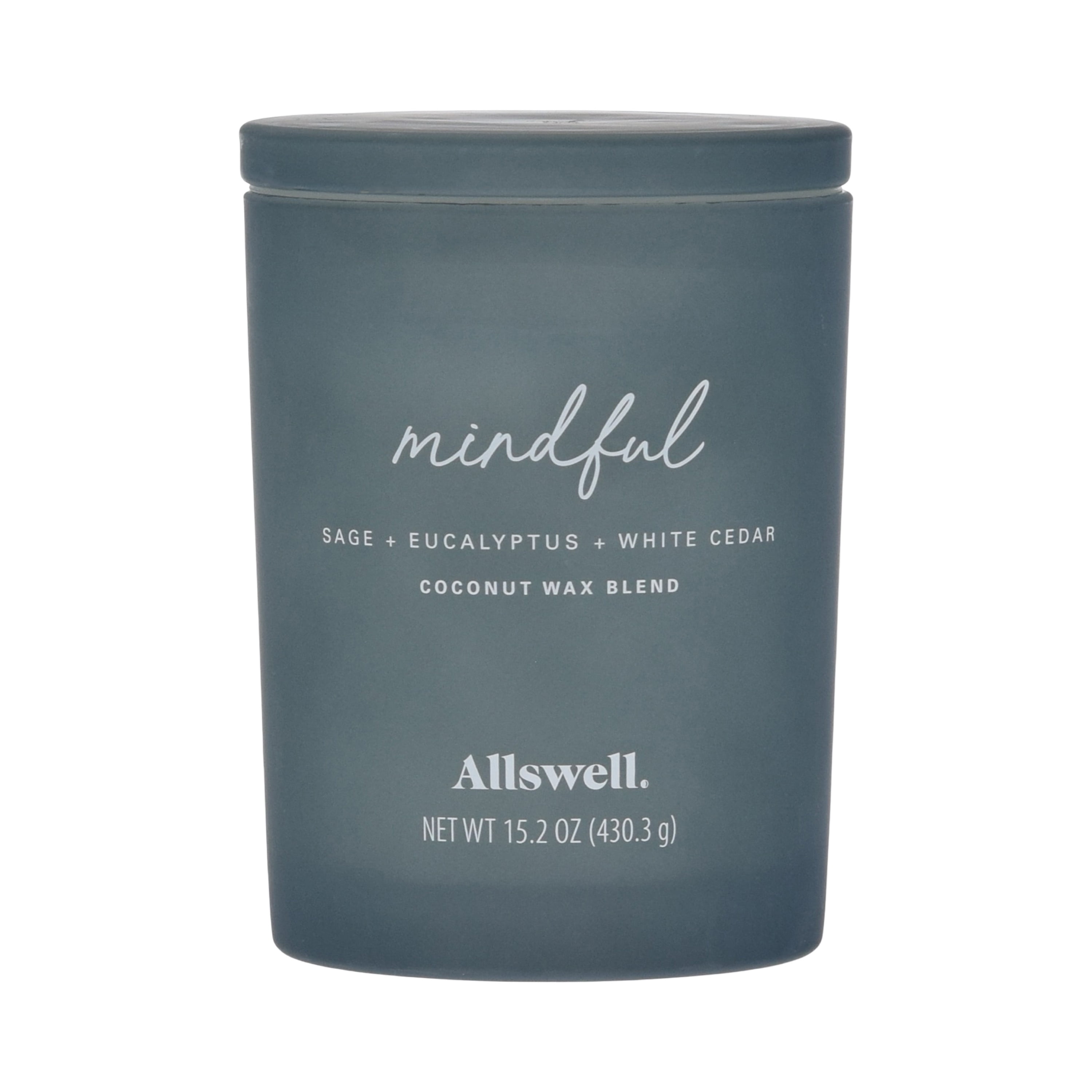 Allswell Mindful (Sage + Eucalyptus + White Cedar) Scented 2-Wick Spa Jar Candle 15oz.