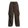 thumbnail image 2 of Women Cargo Pants, Comdrip Women Loose Elastic Waist Hiking Pant Casual Trousers Hiking Streetwear with Multi Pockets Baggy Cargo Pants Women Brown S, 2 of 4