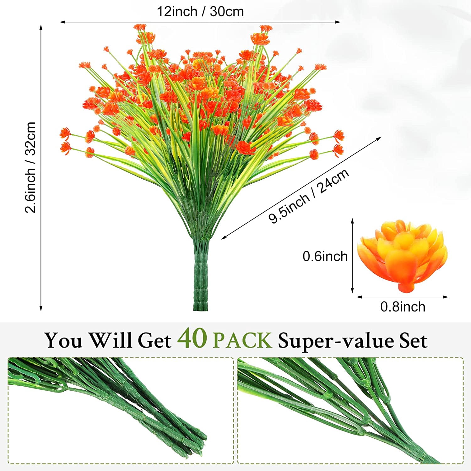 40 Bundles Outdoor Artificial Flowers UV Resistant Artificial Plants Bulk for Outside Faux Flowers Plastic Fake Plants Outdoors Summer Fall Decoration Shrubs Garden Porch Window Box Decor (Purple Red)