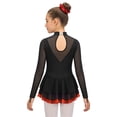 thumbnail image 2 of Doomiva Kids Girl's Sparkly Long Sleeve Figure Ice Skating Dance Dress Gymnastics Skirted Leotard Dress and Hair Band Set Red 6, 2 of 5