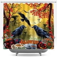 thumbnail image 1 of Spooky Halloween Shower Curtain with Crows, Pumpkins & Full Moon, 1 of 4