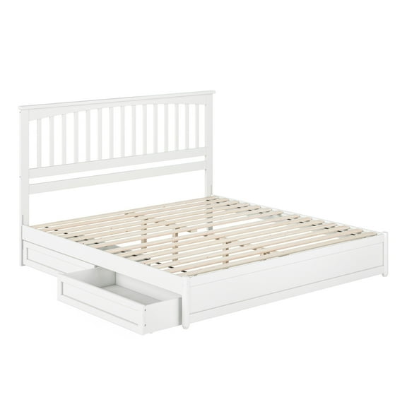 Everett King Wood Platform Bed with Panel Footboard and Storage Drawers in White