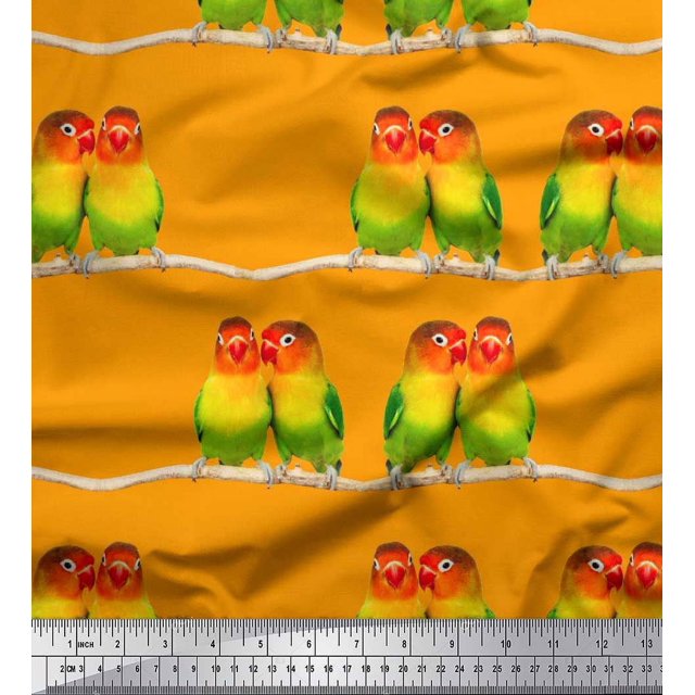 Soimoi Cotton Voile Fabric Branch & Colorful Parrot Bird Print Fabric by Yard 56 Inch Wide