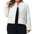 thumbnail image 2 of DARING DIVA Plus Size Tweed Stand Collar Button Down Blazer Jacket 3X Beige, 2 of 5