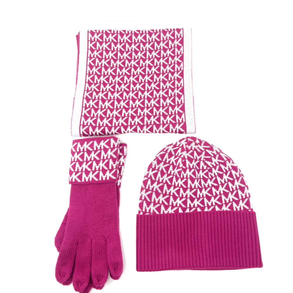 Michael Kors Monogramed Knit 3-Piece Box Set Scarf, Hat & Gloves