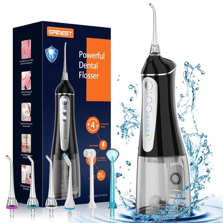 Water Dental flosser for Teeth Cleaning - Rechargeable Cordless Oral Irrigator 4 Modes 6 Tips IPX 7 Waterproof Portable Teeth Cleaner Pick for Home Trave C3