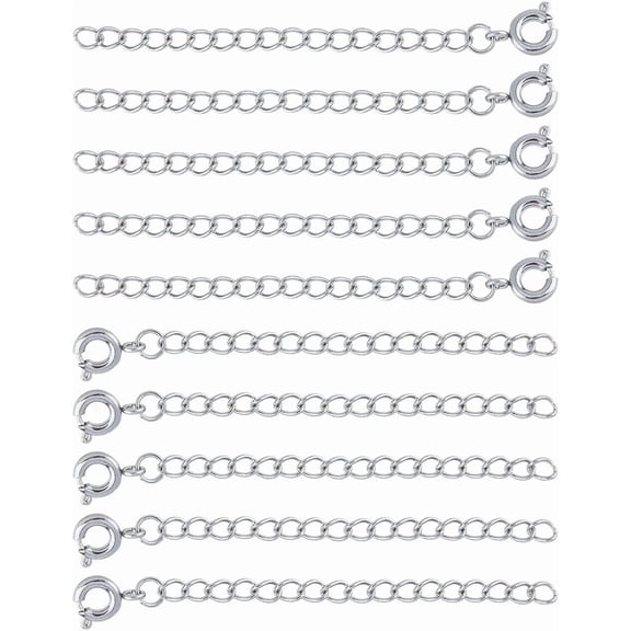 20Pcs Platinum Curb Chain Extender End Chains with Round Spring Ring Clasp Necklace End Chains Tail Chain Connectors Stainless Steel Extension Chain Jewelry Making Supplies