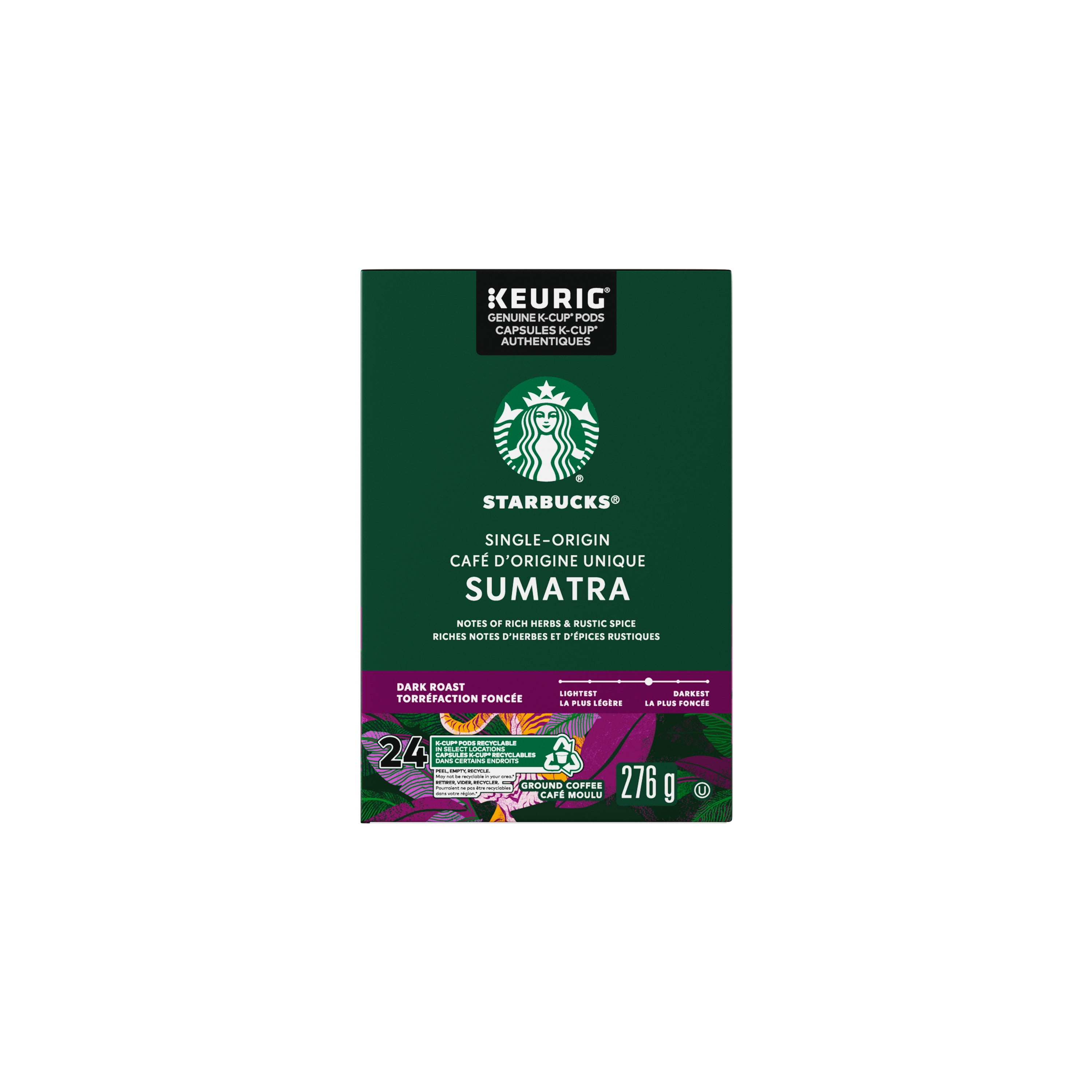 Single Origin Sumatra Coffee, Dark Roast, Keurig Coffee Pods, K-Cup, Full-bodied with notes of rich herbs, Rustic spice and muted acidity