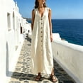thumbnail image 2 of Summer Dresses Women's Casual Loose Fit Long Sleeveless Dress V Neck Button Down Collar Comfortable Blend Flowy Summer for Everyday Wear Beach Vacation White XL, 2 of 7