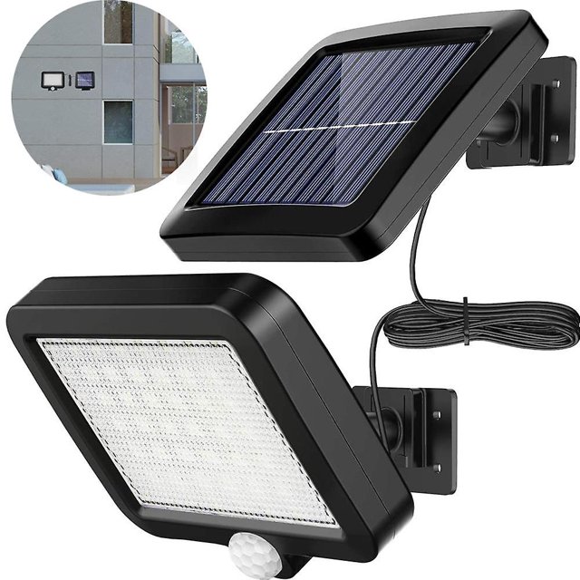 Lámparas solares para exterior, lámpara solar exterior de 56 LED con detector de movimiento, resistente al agua Ip65, ángulo de iluminación de 120, lámpara solar de pared para jardín con cable