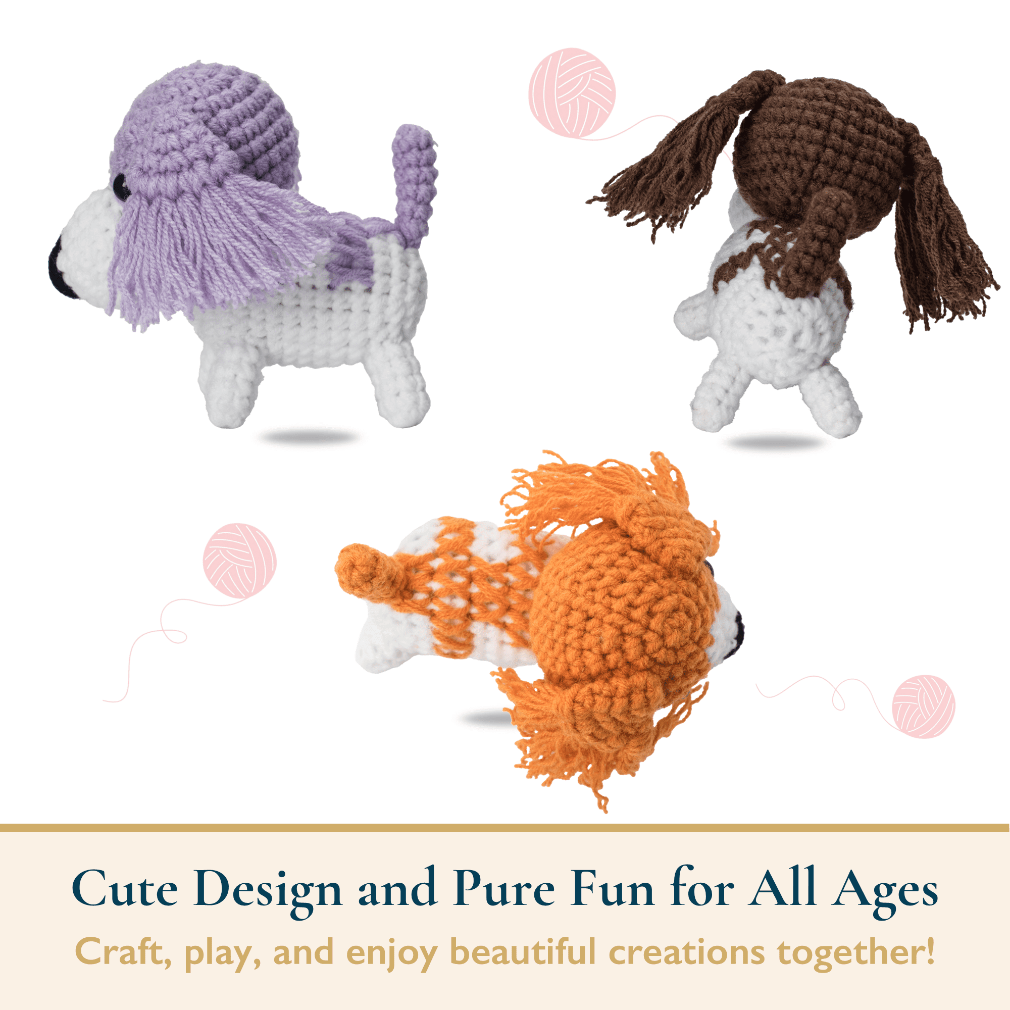 ComfiTime Crochet Kit for Beginners to Intermediate – Amigurumi Starter Kit w/ Video Tutorials & Step-by-Step Instructions, Complete Animal Craft Accessories for Adults, Kids & Gift Giving,Spaniels