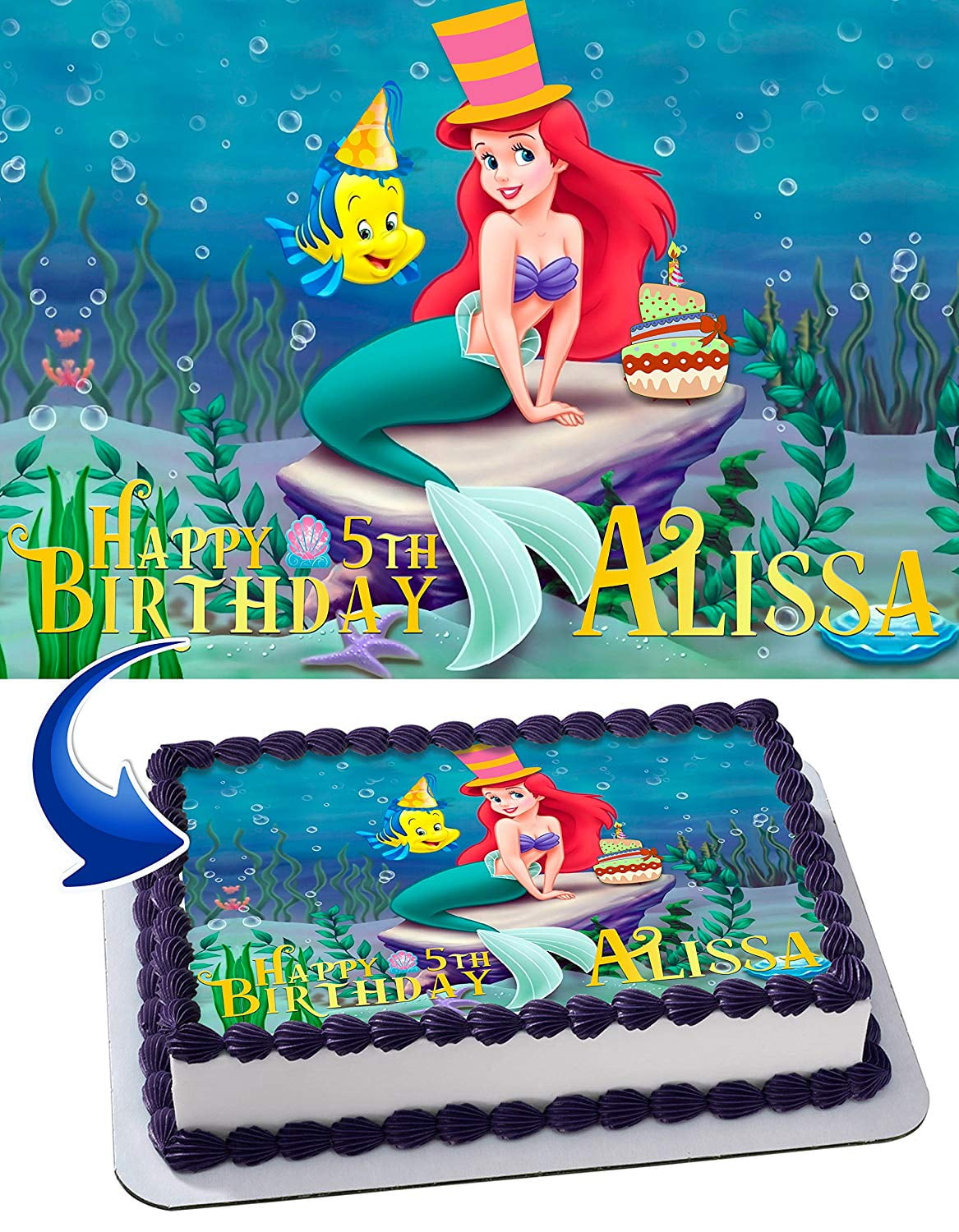 The Little Mermaid Edible Cake Image Topper Personalized