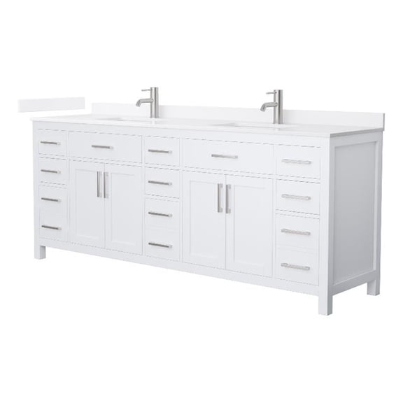 Beckett 84" White Double Vanity & White Quartz Top (1-Hole) & Nickel Trim