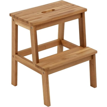 Acaia Wood 2 Step Stool, Waterproof Wooden Step Stool for Adults, Holds 350 LBS, 20 Inch Tall Wood Short Footstool Suitable for Bathroom, Kitchen, Bathroom, Bedroom