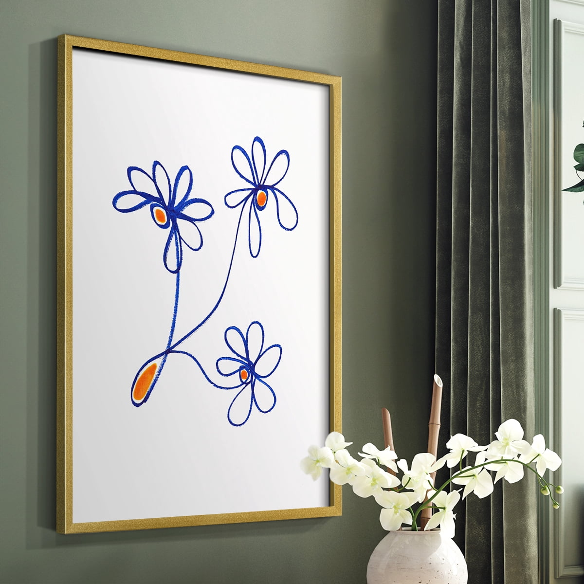 Wobbly Blooms III Framed Print - Solid Wood in Single Picture Frame Solid Wood 2 Framed Print