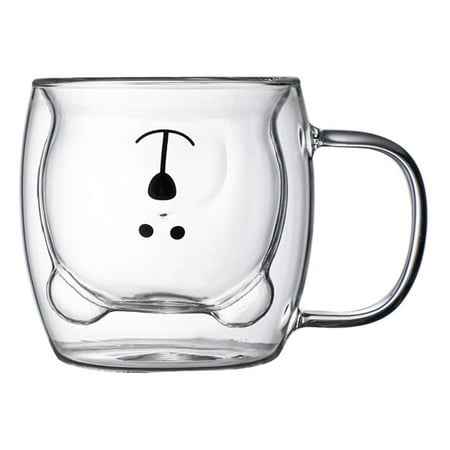 

MEROTABLE Creative Cute Bear Coffee Mugs Double Glass Cup Animal Double-layer Milk Juice Tea Mug Cup Lady Valentine s Day Christmas Gift