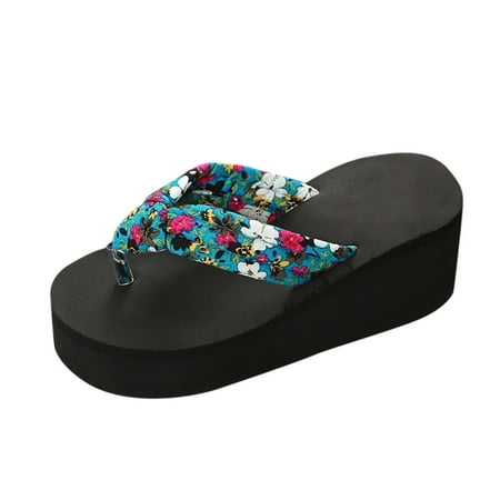 

Women Wedge Heel Thick Bottom Floral Flip Flops Beach Flip Flops Fashion Summer Casual Slippers