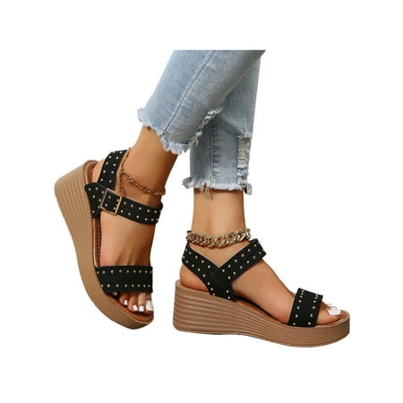 

Difumos Women Casual Buckle Shoes Lightweight Ankle Strap Wedge Sandals Summer Comfort Thick Sole Retro Platform Sandal