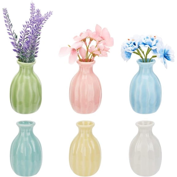 6 Pcs Mini Ceramic Flower Vase Rustic Decor Vase Modern Farmhouse Multicolored Plain Small Vases for Flowers Small