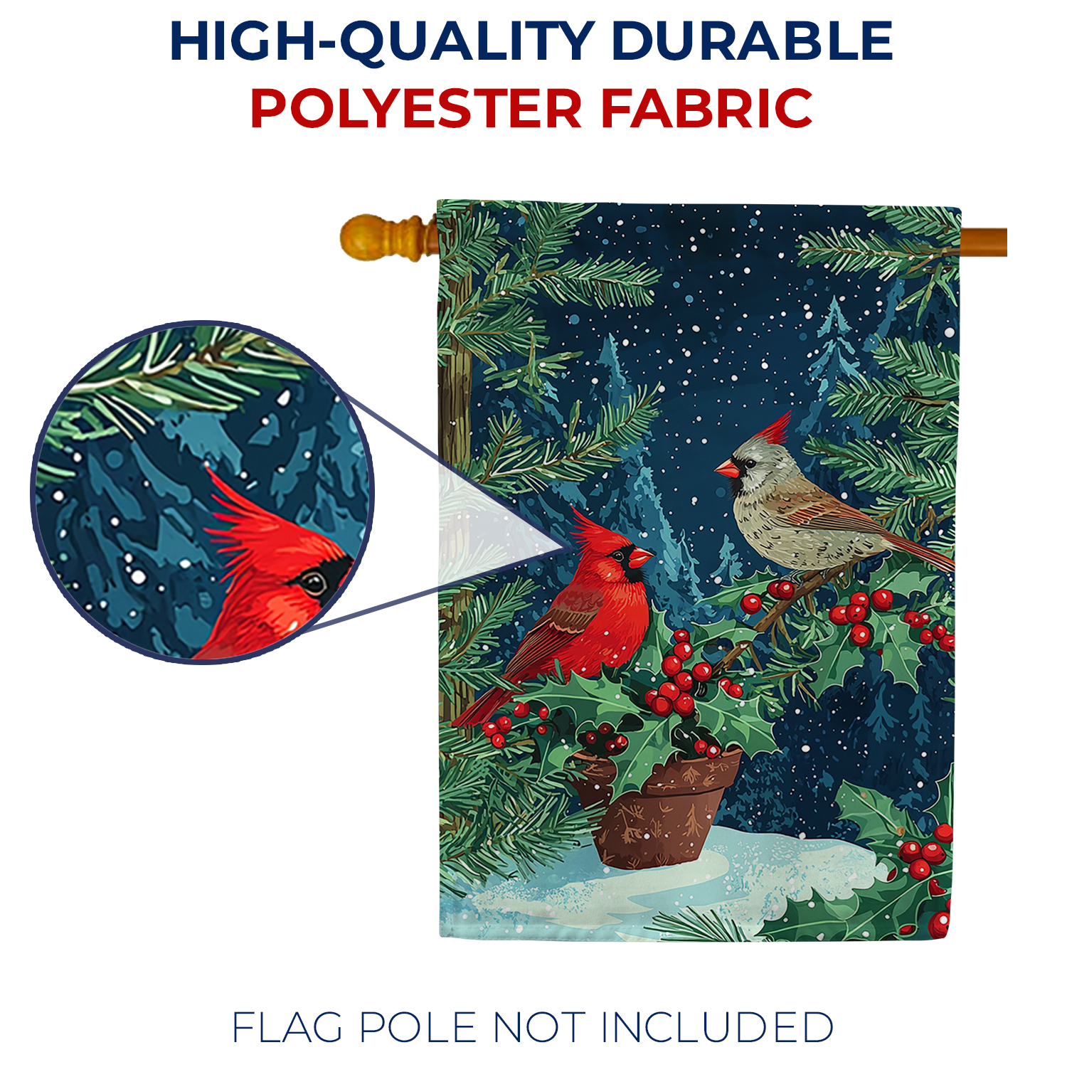 America Forever Cardinals Holly House Flag, 28 x 40 inch Double Sided, Winter Red Bird Berries Banner, Snow Nature Outdoor Decor, Holiday Outside Decorations Yard Flag