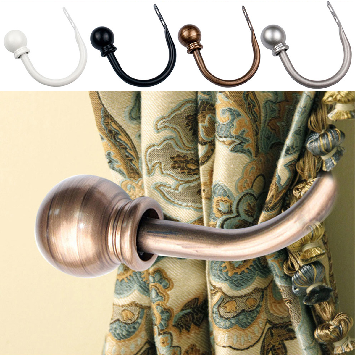 2Pcs U Shaped Modern Curtain Holdbacks, Concise Ball Curtain Tieback