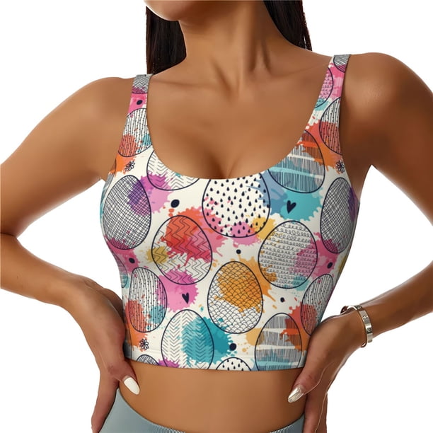 Fotbe Easter Egg Sujetador Deportivo Largo sin Aros para Mujer con Almohadillas y Soporte Medio, Transpirable y Absorbente, Camiseta Tipo Chaleco o Tank Top-XX-Large